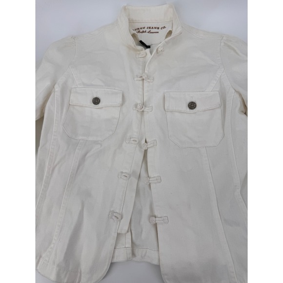 Lauren Jeans Co Lauren Denim Jacket Medium White Mandarin Collar Frog Button - Picture 4 of 16